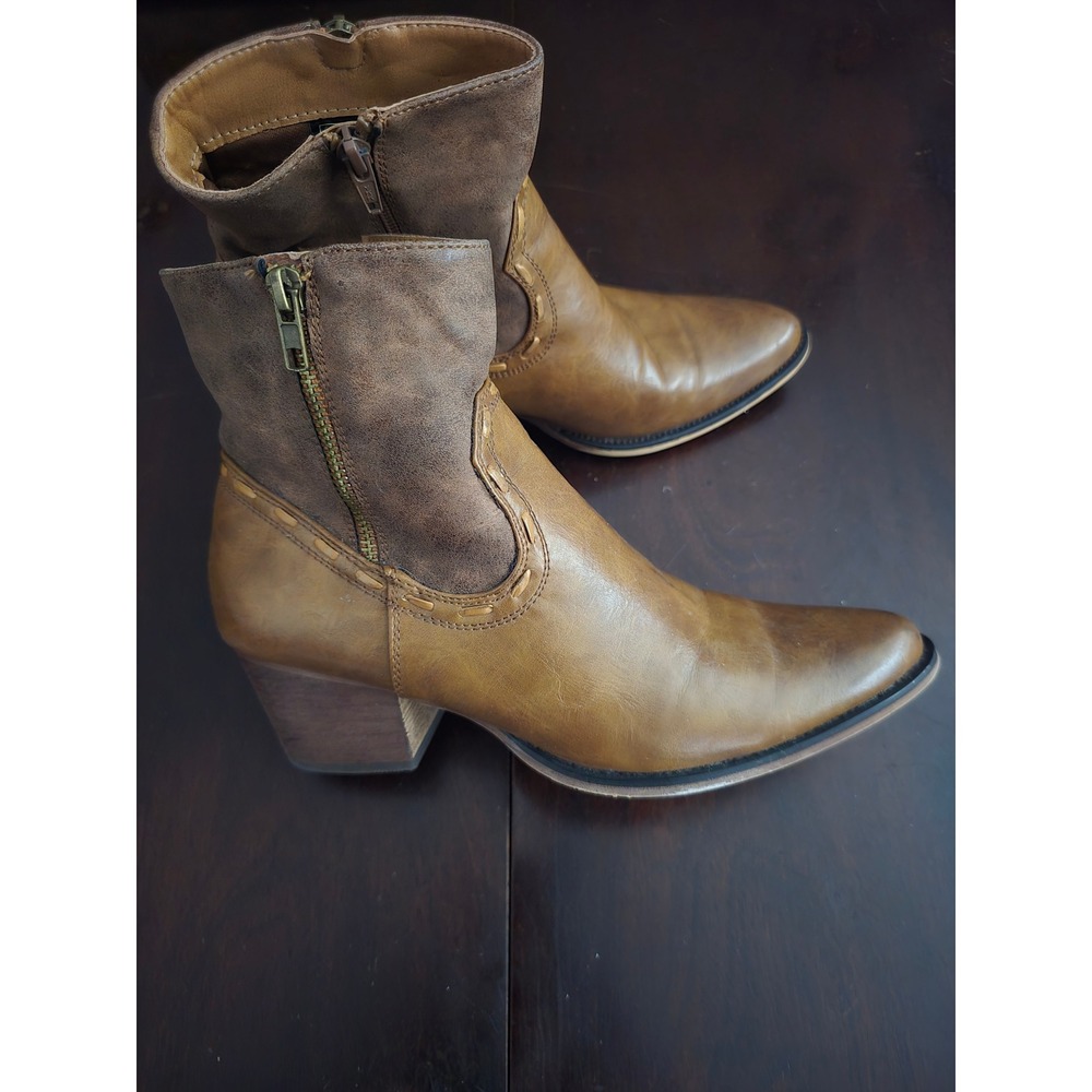 Roper Womens Tan Brown Western Ankle Boots Pointed Toe Block Heel 9